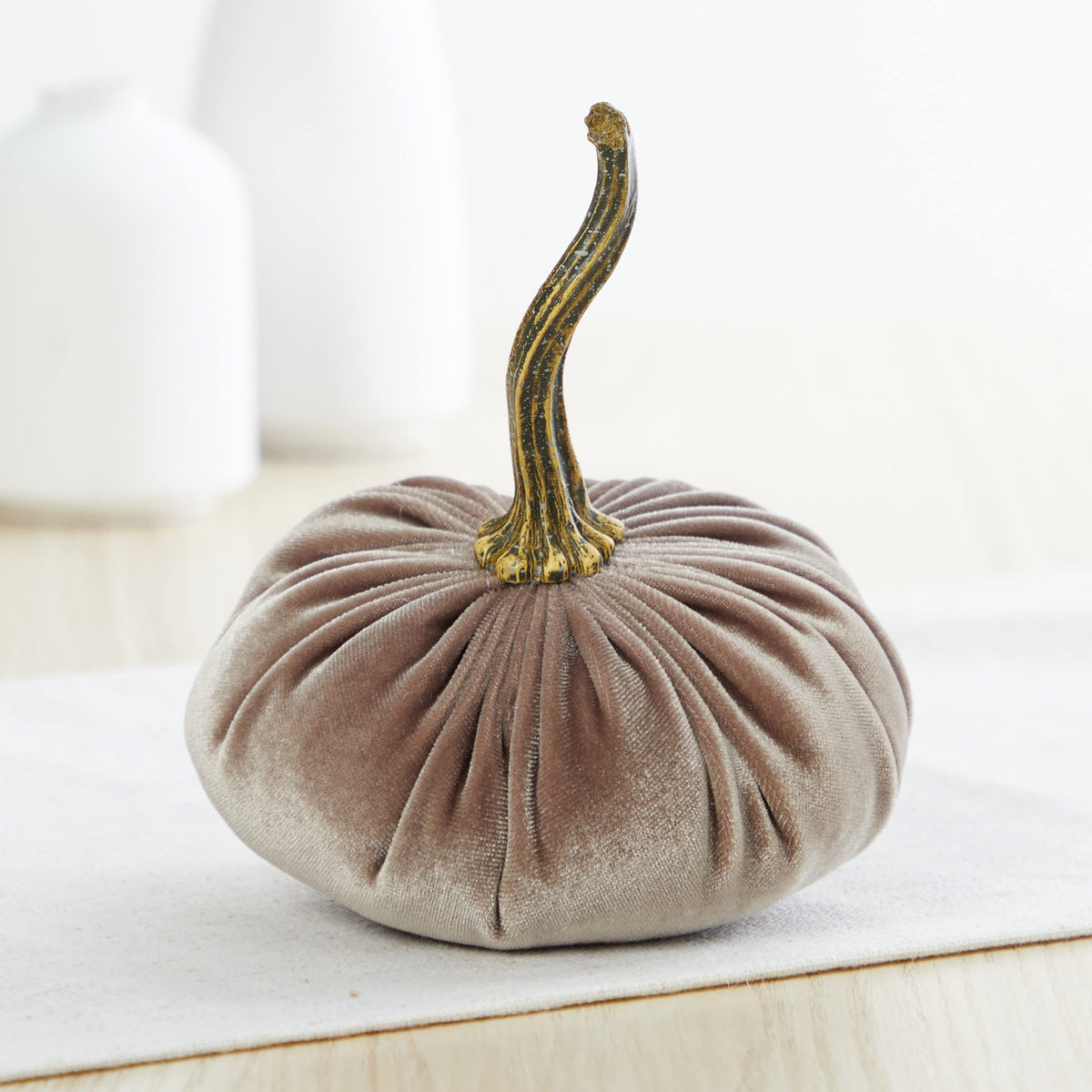 Set of 4, small velvet pumpkins, taupe decor, neutral bowl filler, year round mantel decor, autumn cozy gift for
