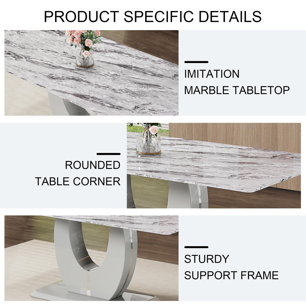 Inspired Saarinen Style 71-Inch Gray Faux Marble Dining Table with Pedestal Base