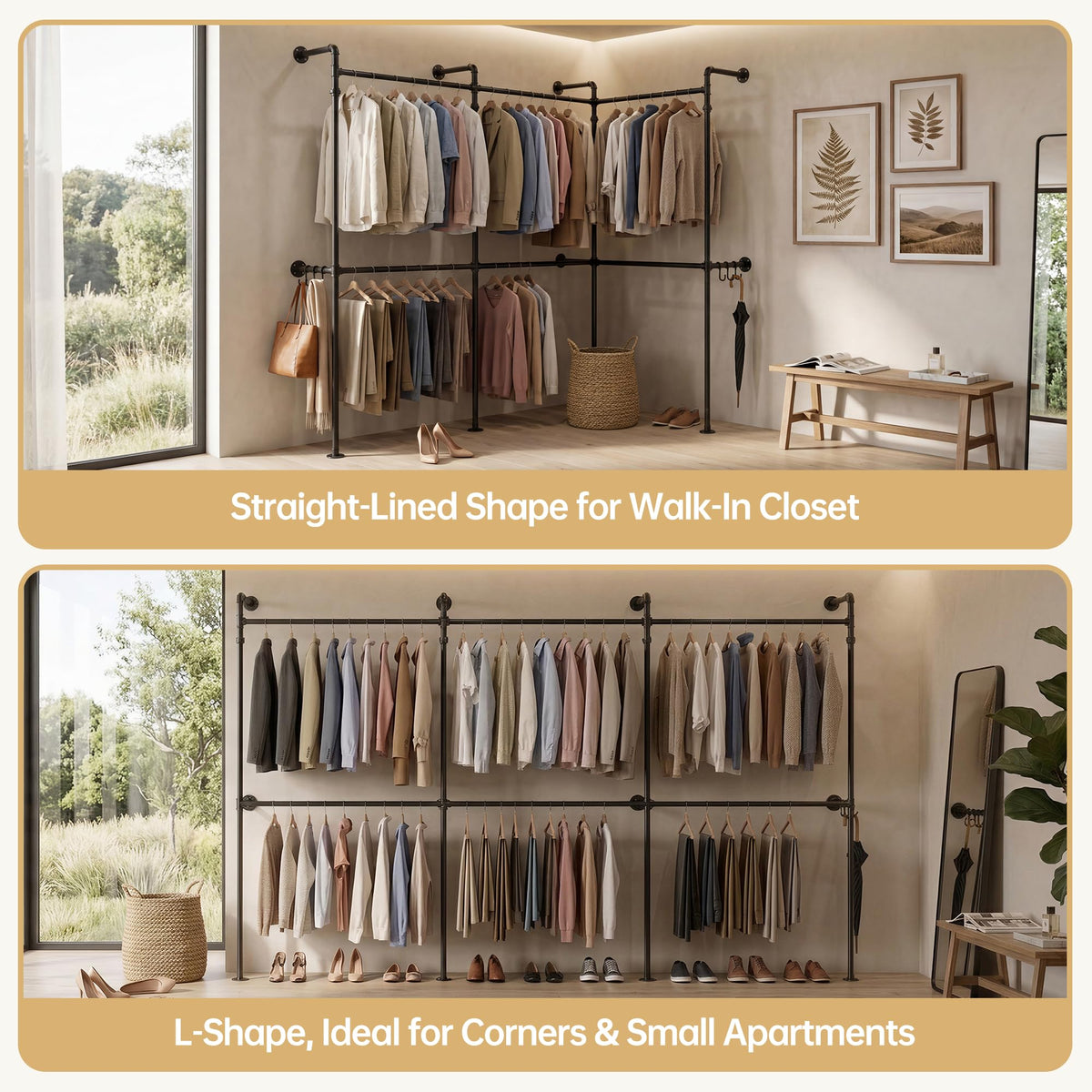 Wall Mounted Closet System, 6 Hanging Rods