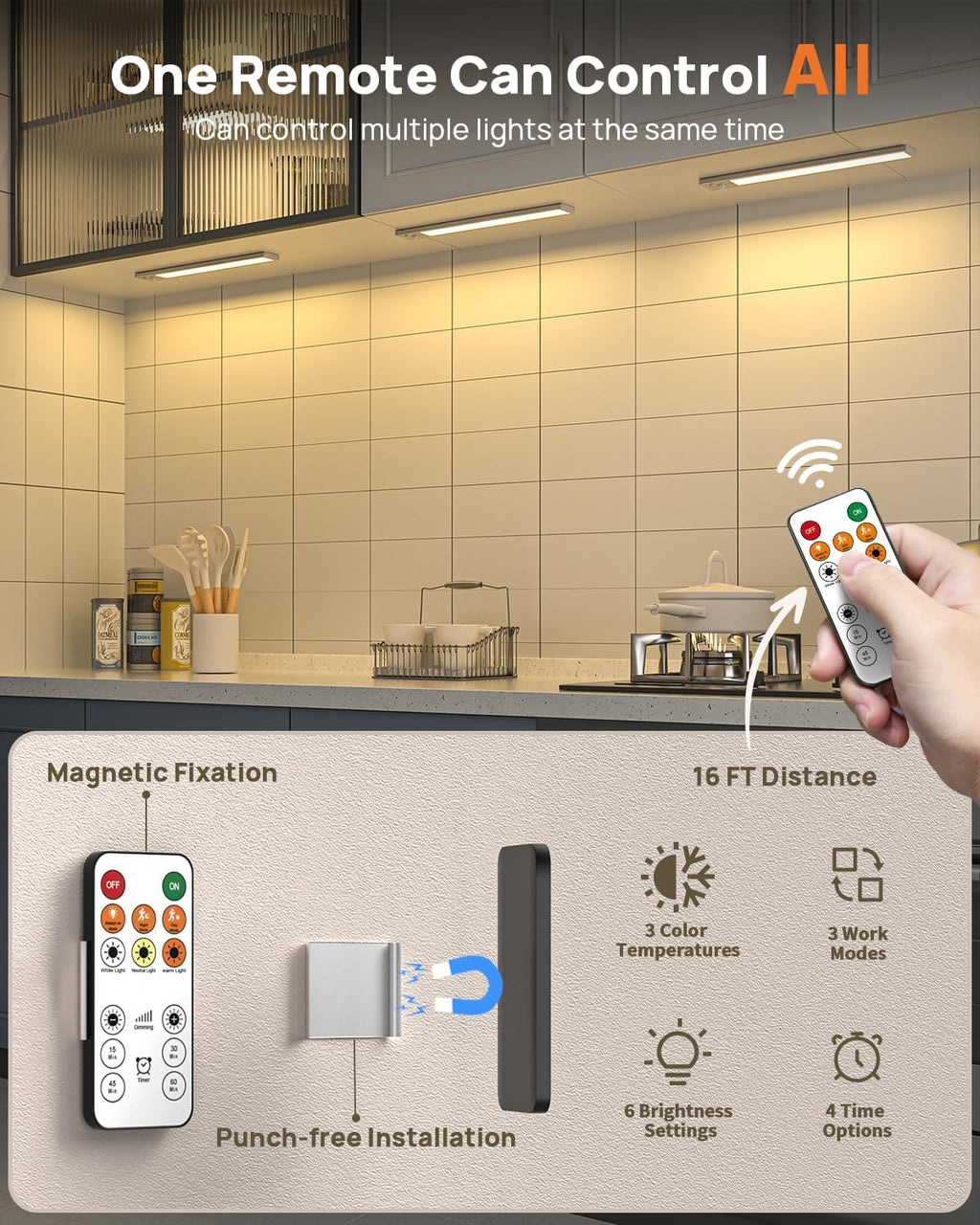 Rechargeable Under Cabinet Lighting with Remote 5 Pack Motion Sensor Light