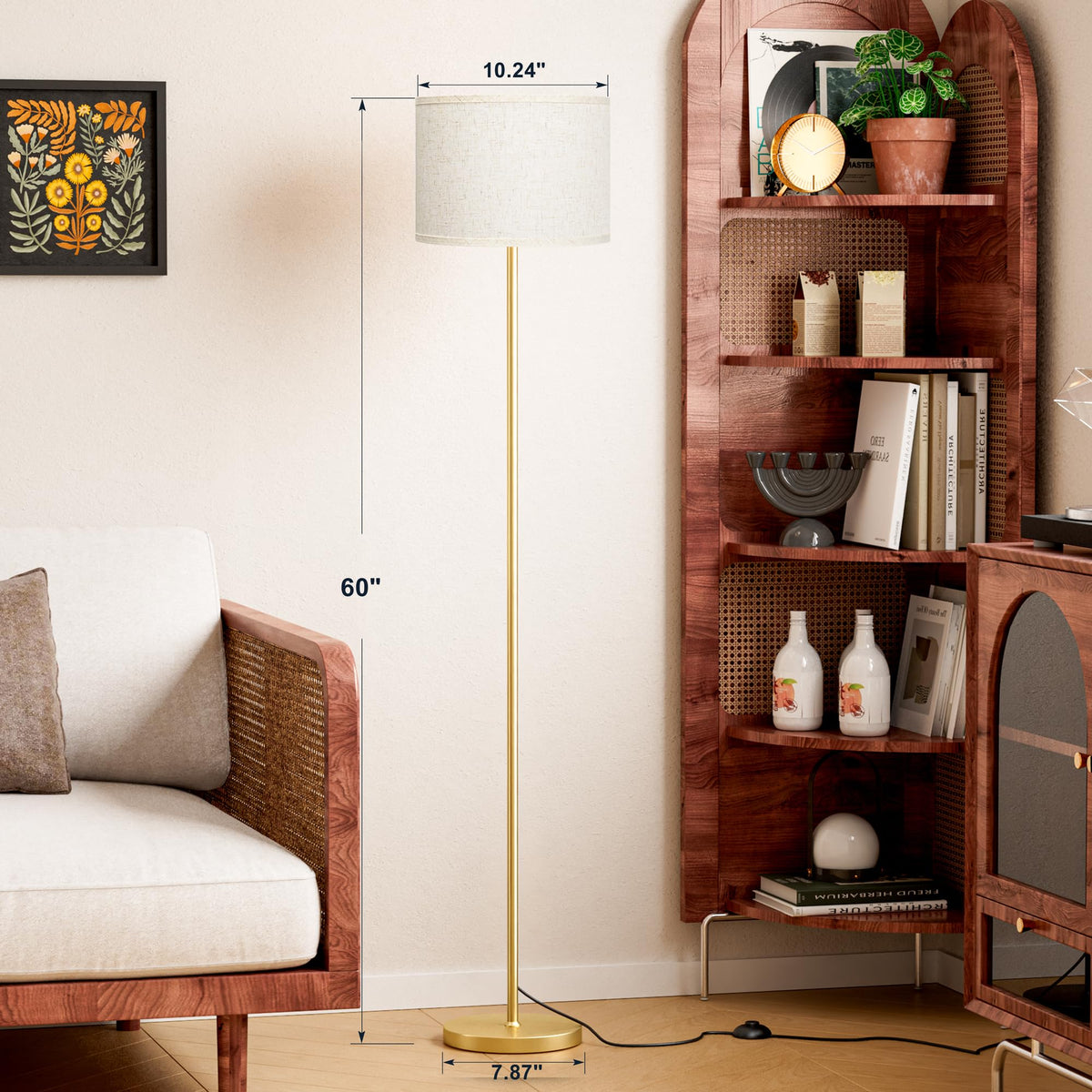 60'' Modern Floor Lamp Set of 2, 2PK Tall Lamps Bedroom, Beige Shade with Gold Pole(Without Bulb)