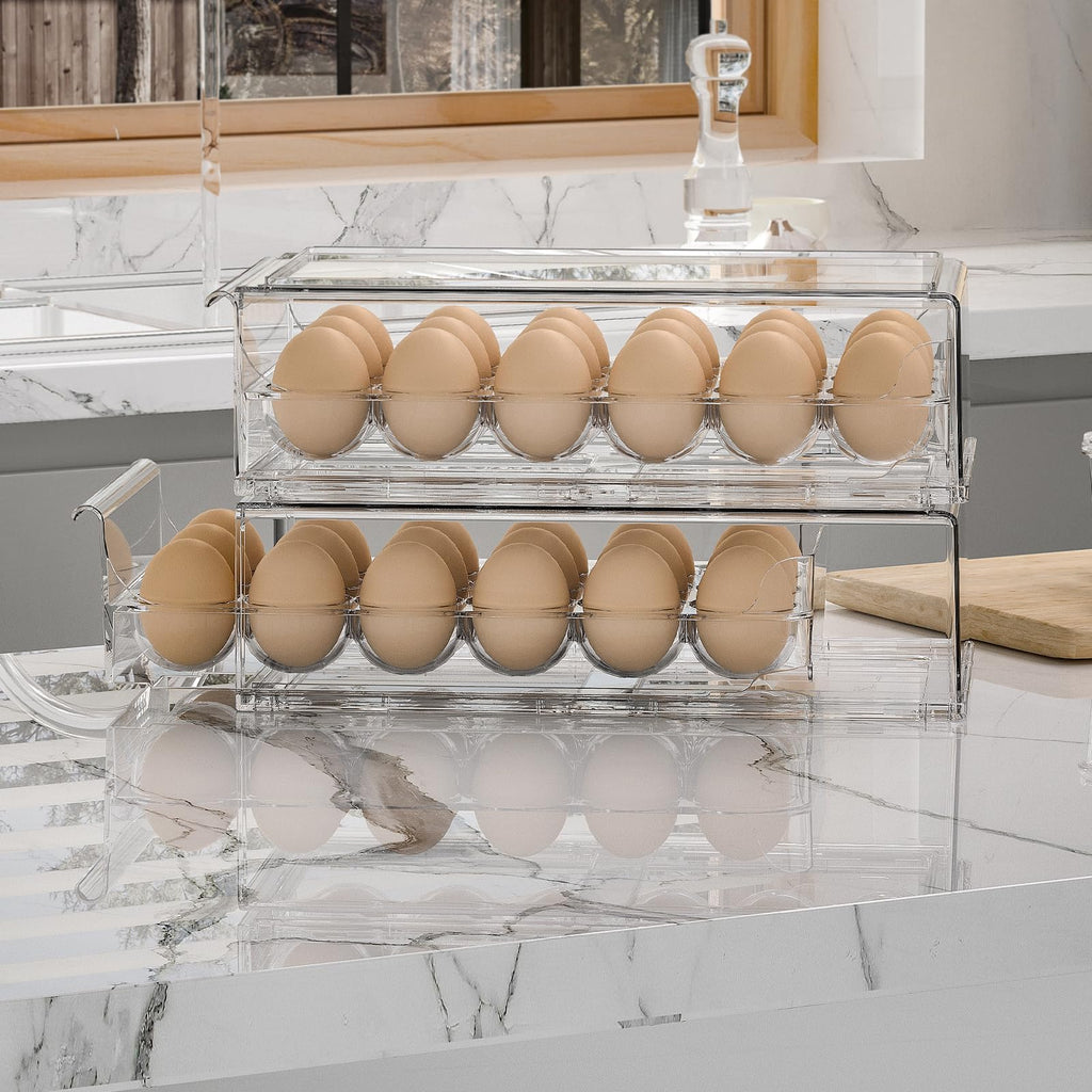 Egg Container for Refrigerator BPA Free Refrigerator Organizer Bins,Stackable Egg Holder for Refrigerator,18 Egg