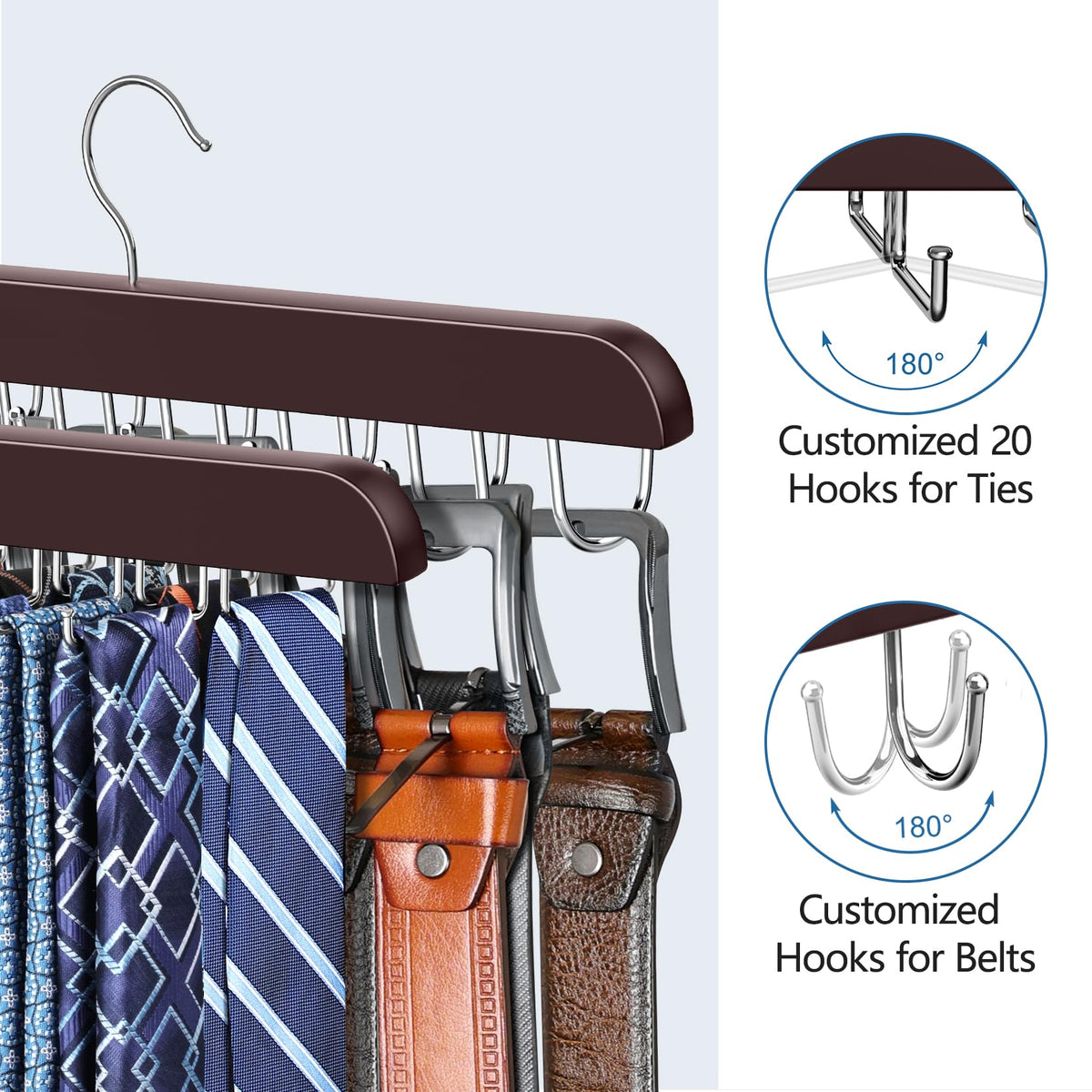 2 in 1 Tie and Belt Organizer, Premium Tie Hanger for Closet Accessories