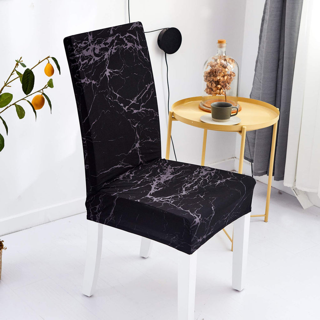 Chair Covers Set of 6 Pack Black Marble Slipcovers High Back Chairs Cover Stretch Spandex Slipcover for Wedding Party