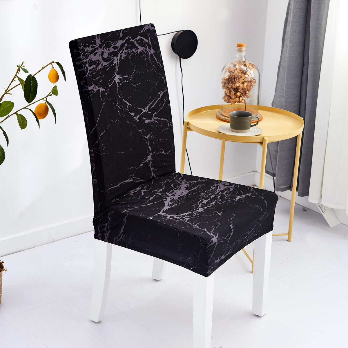 Chair Covers Set of 6 Pack Black Marble Slipcovers High Back Chairs Cover Stretch Spandex Slipcover for Wedding Party