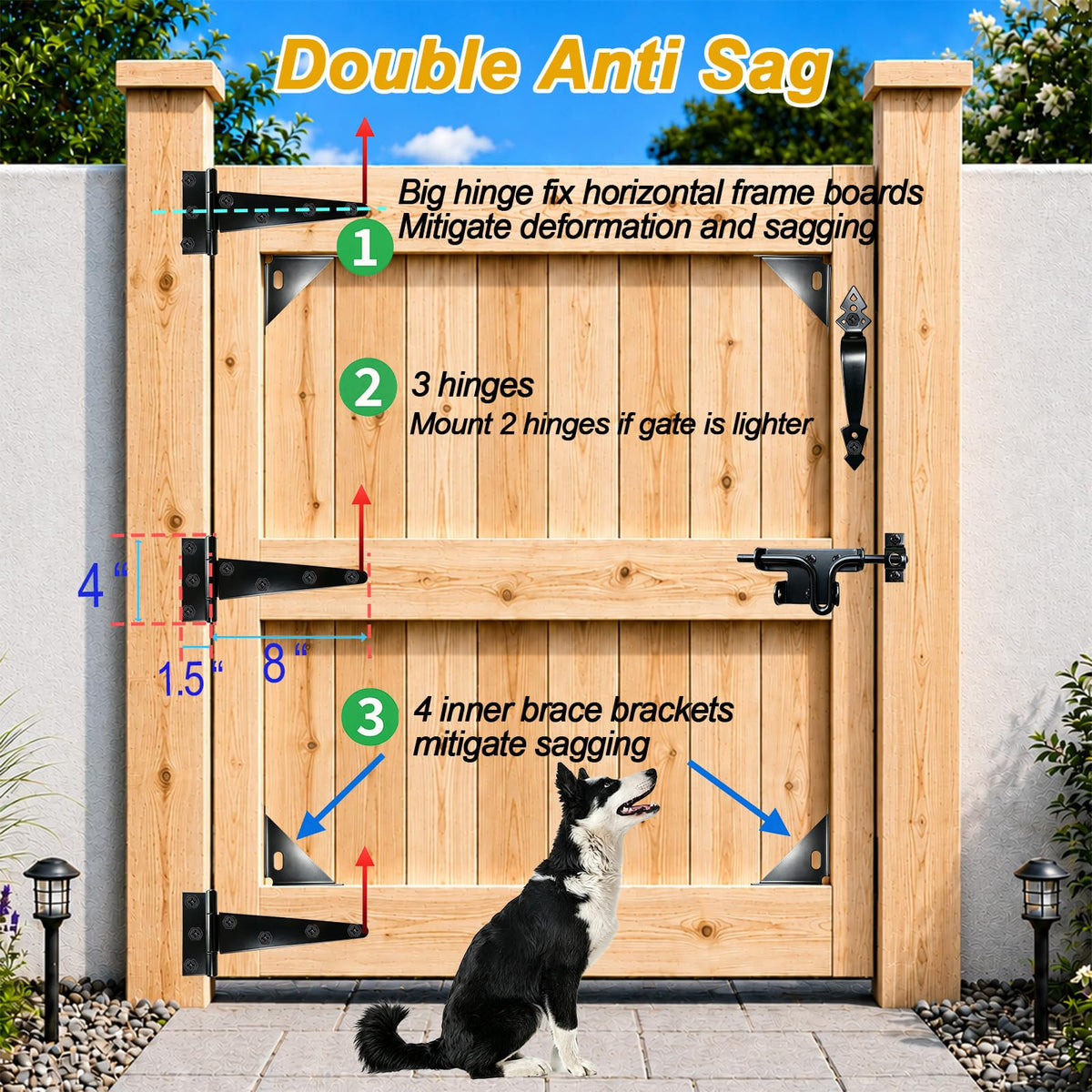 Fence Gate Kit, Easy Gate Kit, with 3 Heavy Duty Hinges