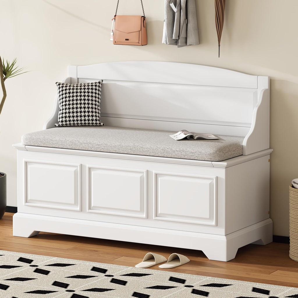 Rustic Entry Storage Bench with Hidden Compartments and Removable Cushion, Wooden Entryway Hallway Foyer Shoe Bench