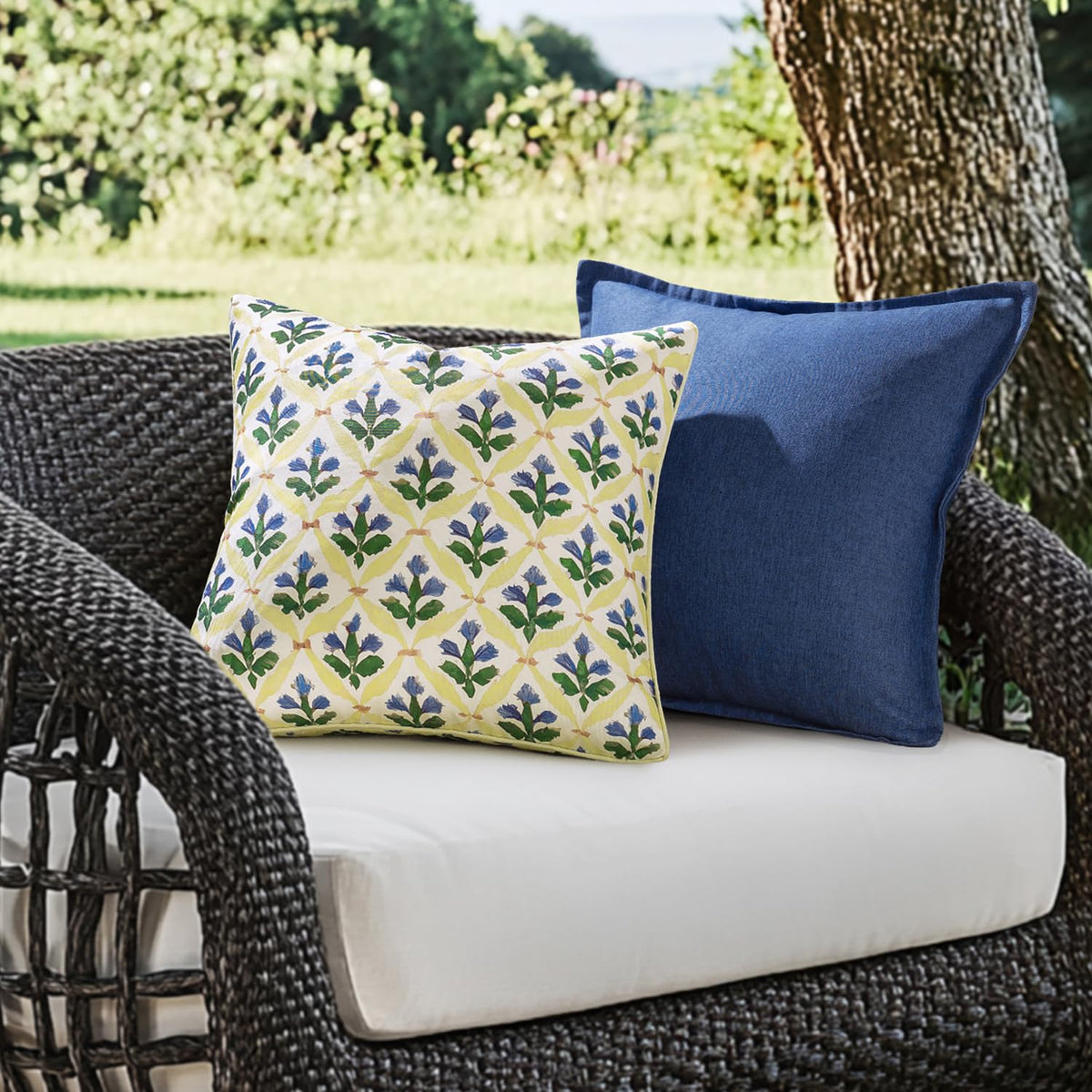 Outdoor Floral Pillow Covers Waterproof 18x18 Yellow-Blue