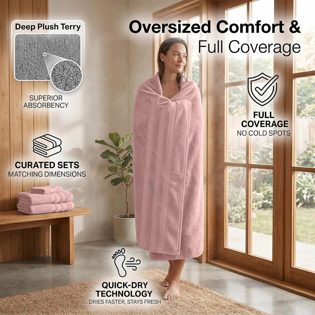 Pack of 2 Extra Large Bath Sheets 35 x 70 Inches, 100% Ring Spun Cotton, Hotel Quality, Oversized Bath Towels, Super