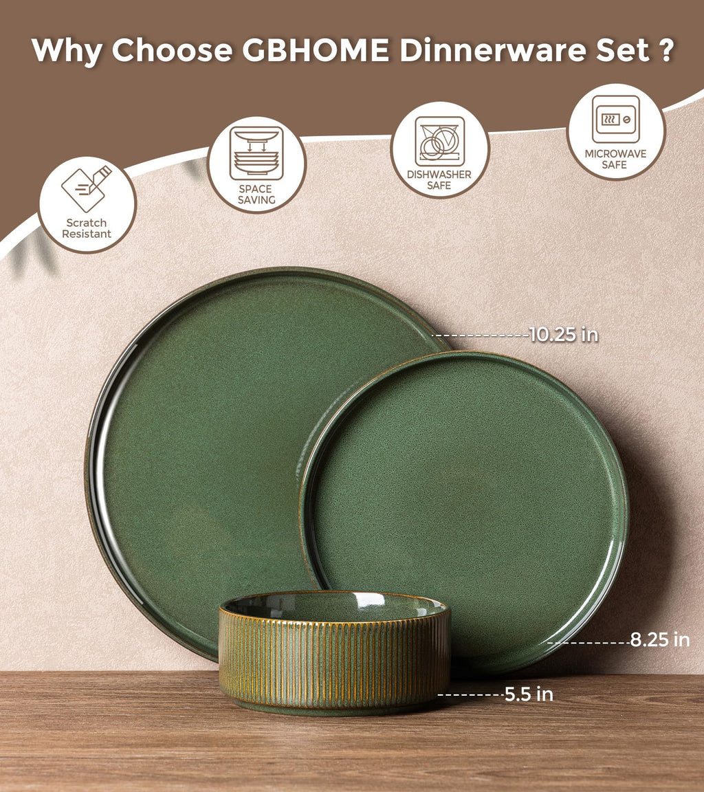 Stoneware Dinnerware Sets for 4, 12 Pieces Plates and Bowls Set