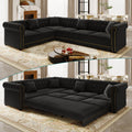 Sectional Sleeper Sofa, 115.3" L-Shaped Couch with Pull Out Couch, Black