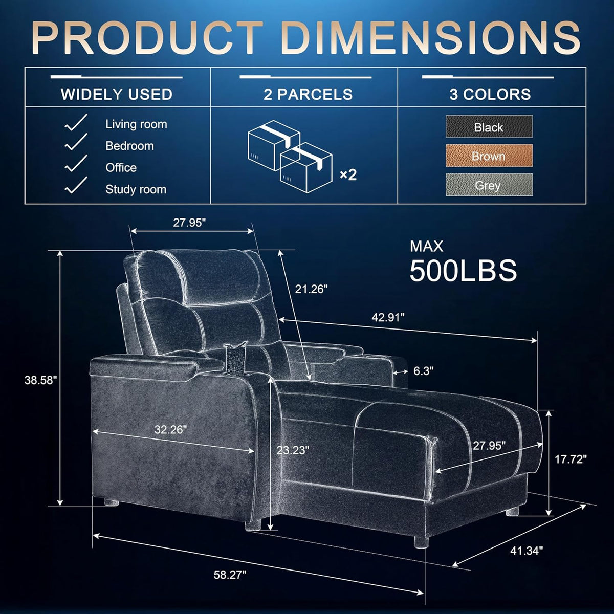 Home Theater Seating Power Recliner Sofa Chair Faux Leather Gaming Couch Living Room Chair with Adjustable Backrest