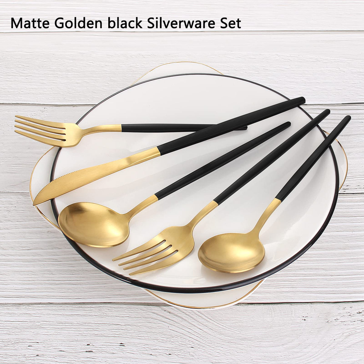 Matte Black Gold Silverware Set, 40-Piece Stainless Steel Flatware Set, Satin Finish tableware Cutlery Set, Service