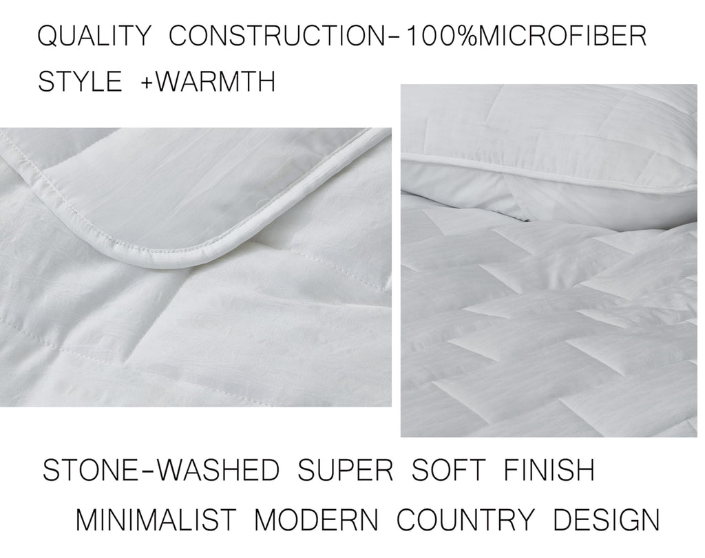 George 3-Piece Jacquard Quilt Set, White Textured Woven Lightweight Rectangle Quilted Bedspread for All