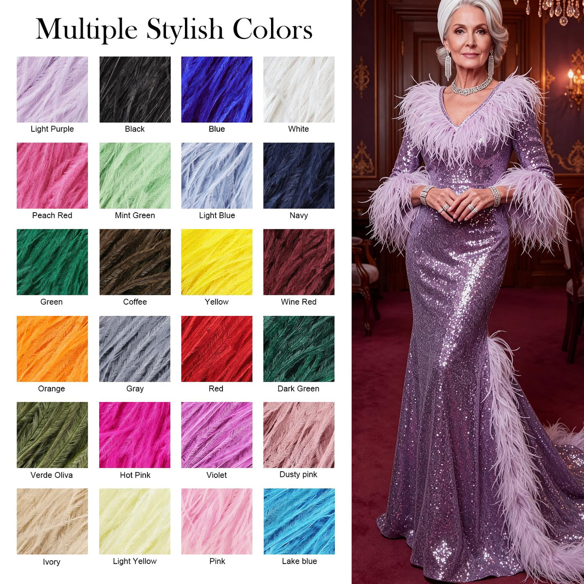 Navy Ostrich Feathers Trim Sewing Fringe 2Yard 4-6inch for DIY Dress Sewing Craft Clothing Latin Wedding Dress