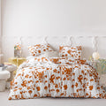 100% Cotton Duvet Cover 3 Pieces Set 1 Terracotta Botanical Patterned Duvet Cover with Zipper Ties 2 Pillowcases