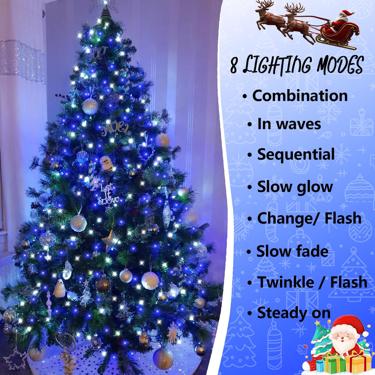 66ft 200 LED String Lights Outdoor Waterproof, White and Blue Christmas Light Indoor, Green Wire Twinkle Tree Light