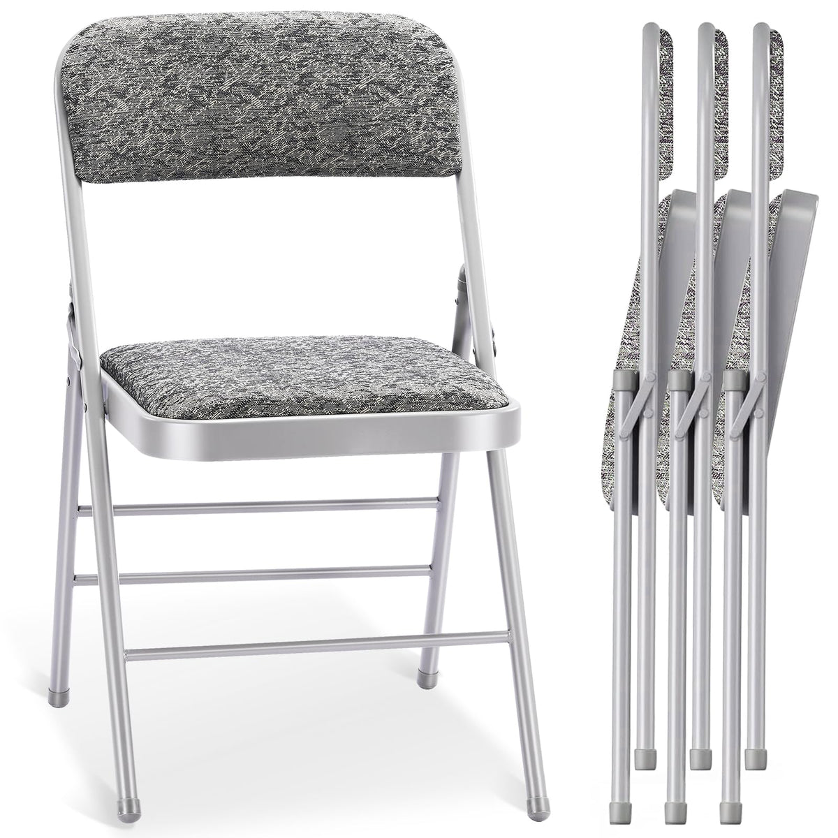 4 Pack Folding Chairs with Fabric Padded Cushion and Back, Commercial Grade Metal Chairs with Fabric Cushion, for