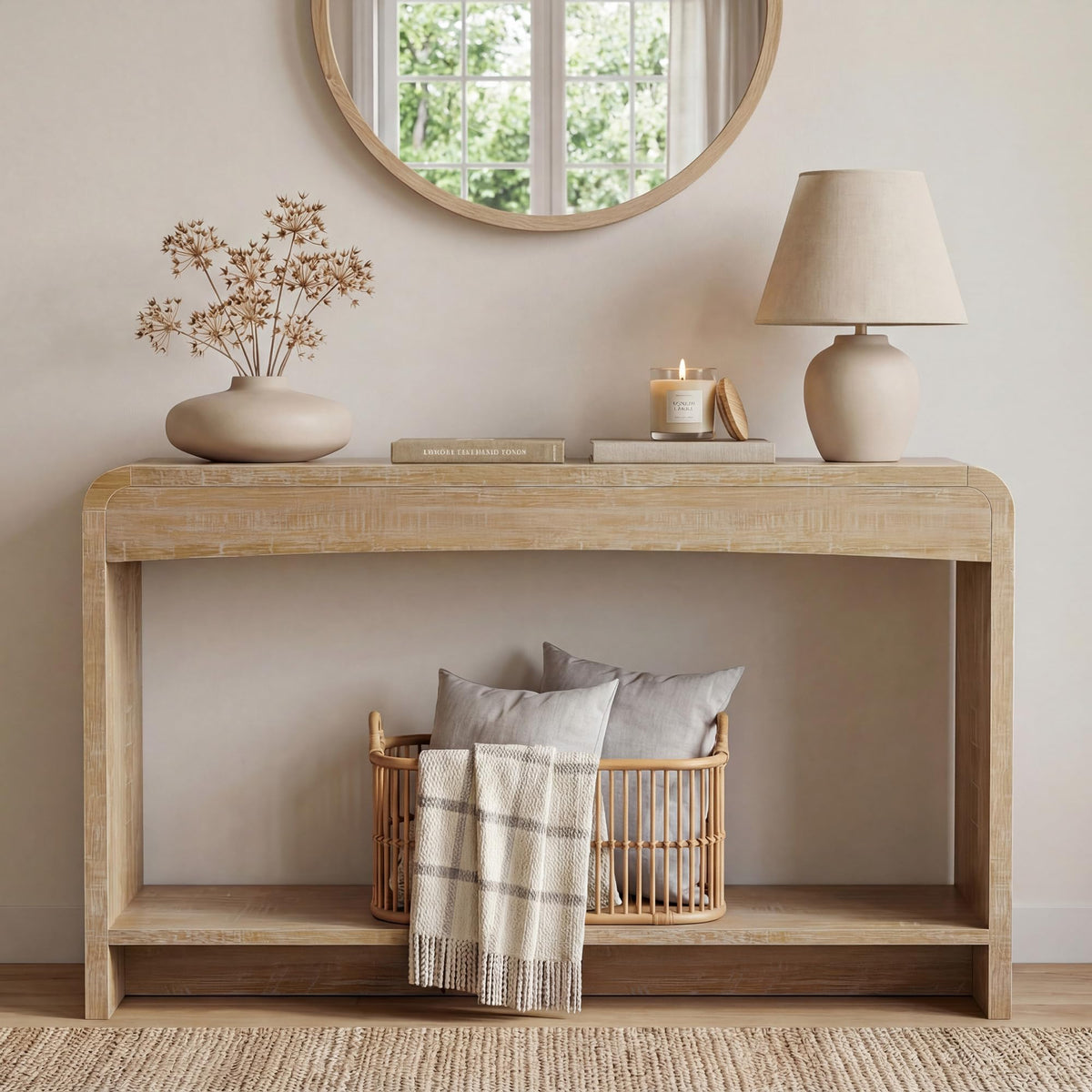Farmhouse Entryway Table, 43.7" Console Table with Open Shelf