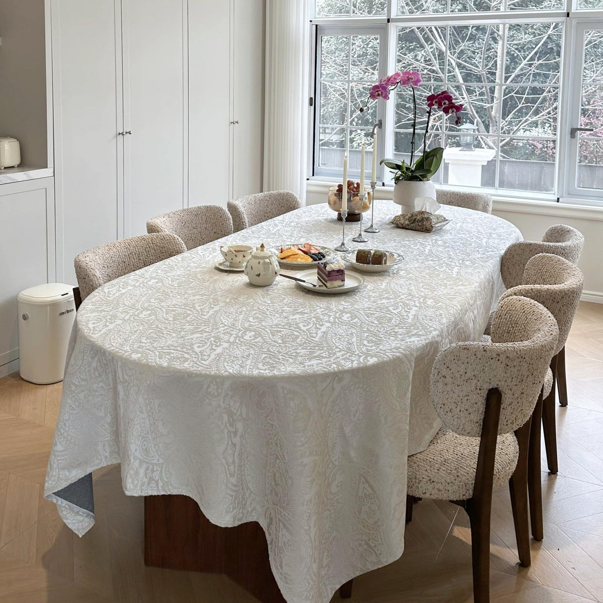 Jacquard Rectangle Tablecloth, Thick Kitchen Dining Table Cloth, Waterproof Wrinkle Free Decorative Fabric Table