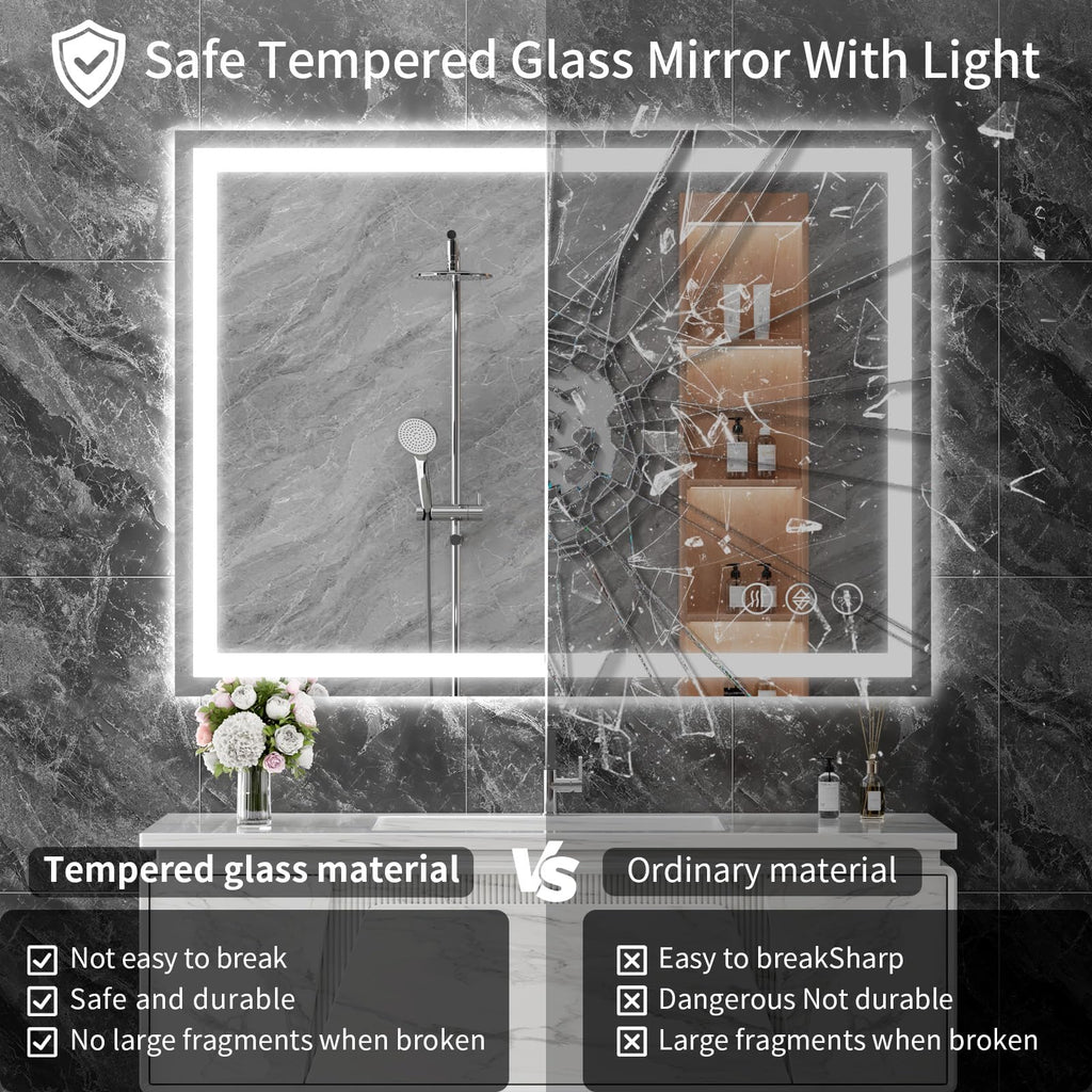 36x36 LED Bathroom Mirror, Shatterproof Mirror with Light