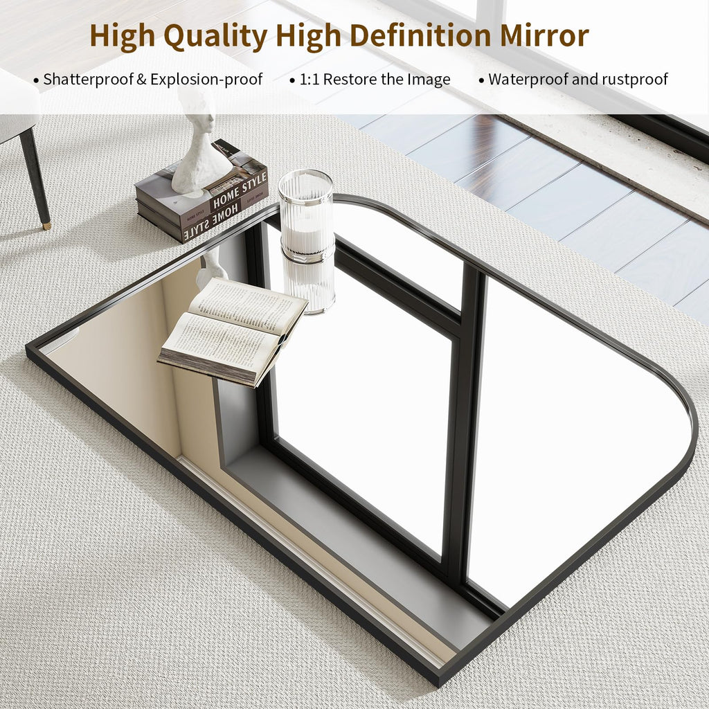 Black Arched Top Wall Mounted Mirror 48"x30"