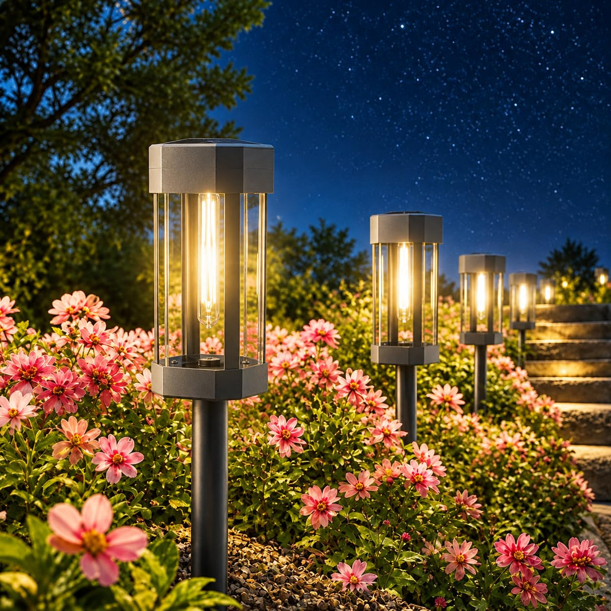Solar Pathway Lights Outdoor, 10 Pack Tungsten Filament Solar Lights, 3 Modes Auto On/Off, IP65 Waterproof, Dusk to