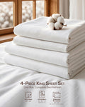 100% Cotton Sheets, 16" Deep Pocket, 4 Piece Sheet Set, White