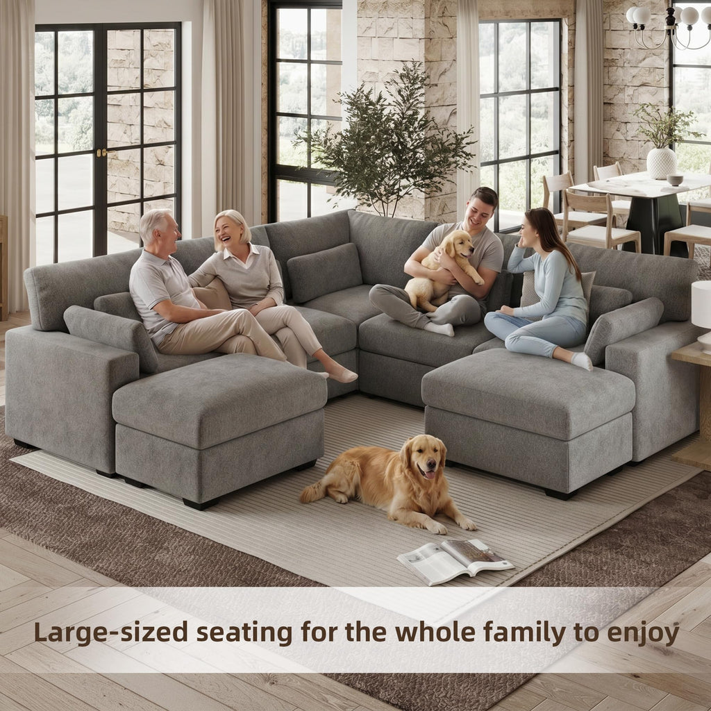109.1'' Modular Sectional Sofa, L Shaped Oversized Extra Deep Couches, 5-Seat Chenille Couch with Wooden Legs