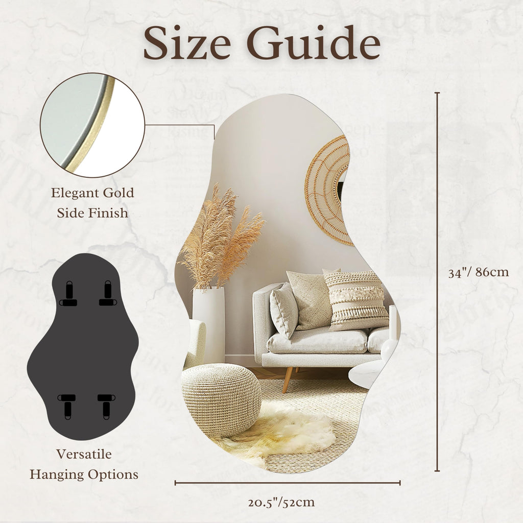 Irregular Wall Mirror Asymmetrical Mirror, 34''x20.5'' Decorative Modern Mirrors Bedroom Living Room Entryway, Cloud