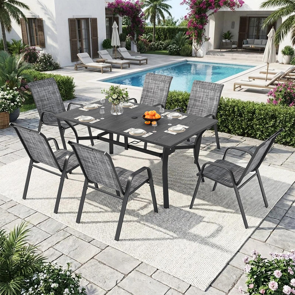 Patio Chairs Set of 6, Stackable Outdoor Dining Chairs for All Weather Textilene Fabric & Metal Frame, Outdoor Chairs