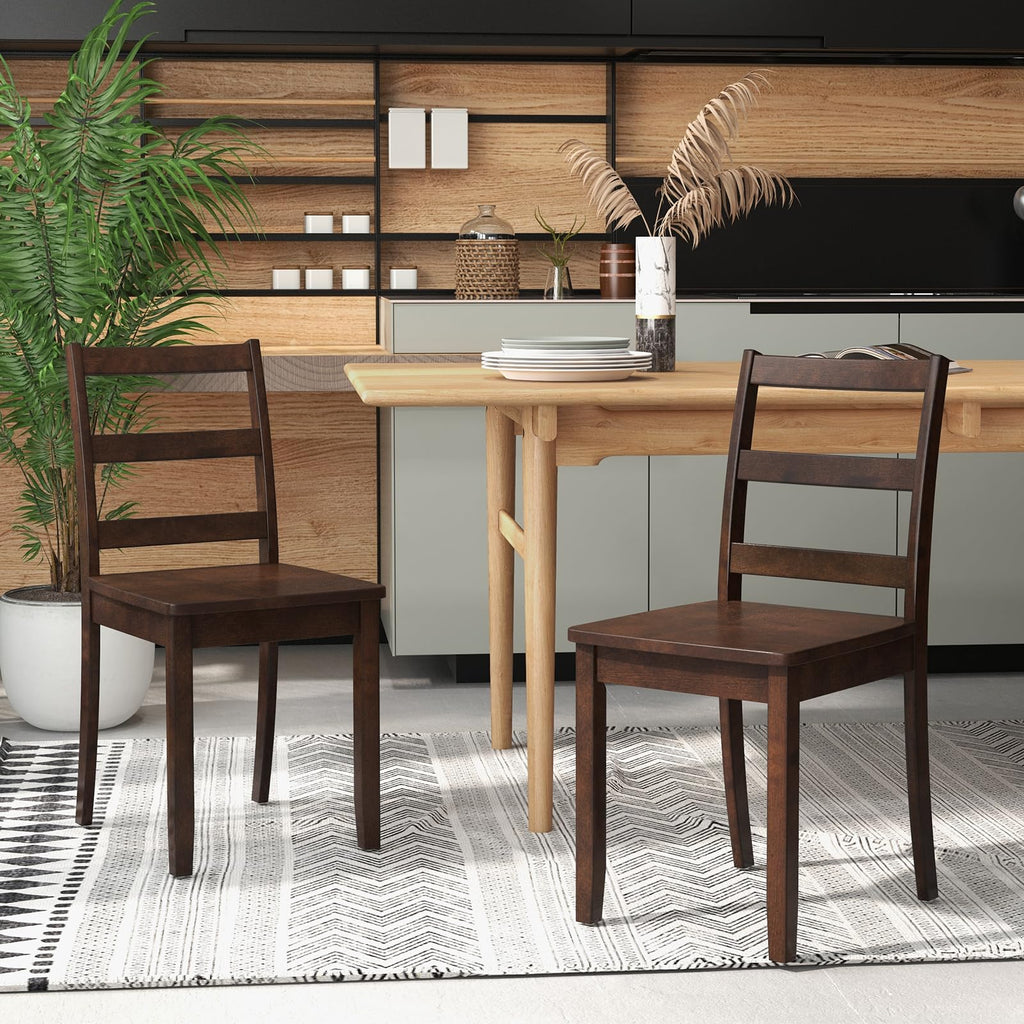 Wood Dining Chairs Set of 4 Walnut- Wooden Armless Kitchen Chairs with Solid Rubber Wood Legs, Non-Slip Foot Pads