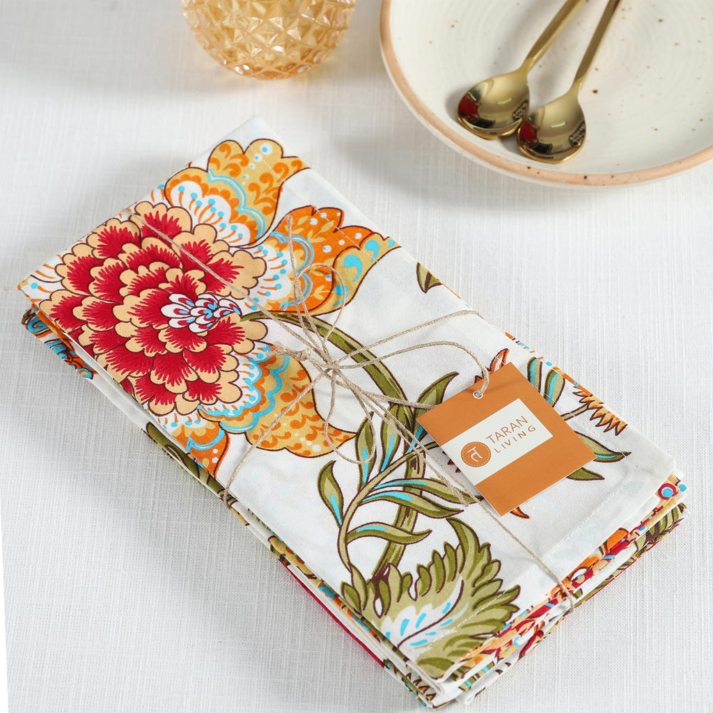 Napkins Fall Printed Cotton Cloth Napkin Reusable Boho Dinner Napkin Set Washable Dish Napkin for Gifts, Home Decor