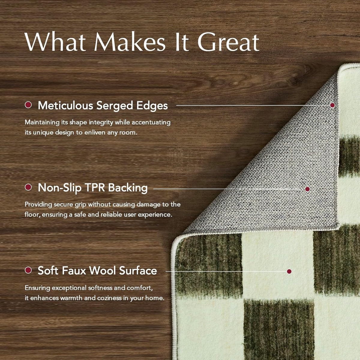 Checkered Plaid Area Rug, Soft Fuzzy Faux Wool Rugs Washable Anti Slip Rugs Long Runner Carpet for Entryway