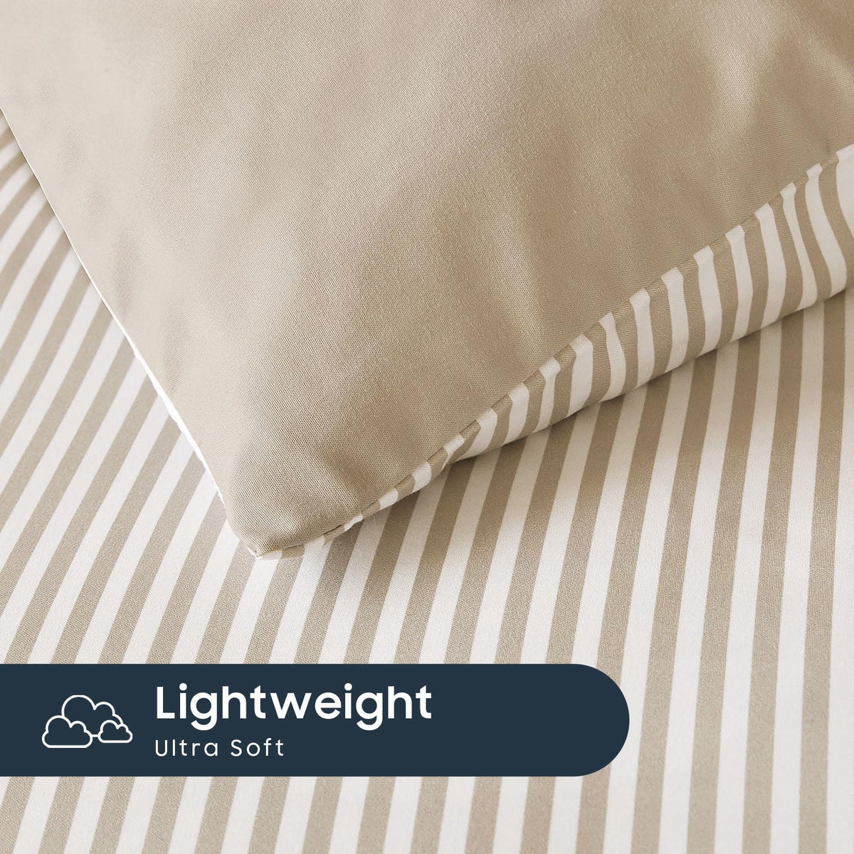 Striped Comforter Set with Sheets, Ticking Stripe Vertical Pinstripe Neutral Farmhouse Pattern Printed, 7 Pieces Bed