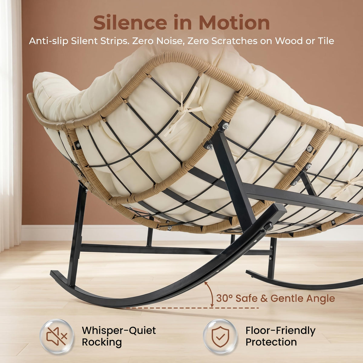 Inspired Egg Style Double Rocking Chair with Ottomans, Papasan Lounger Chairs