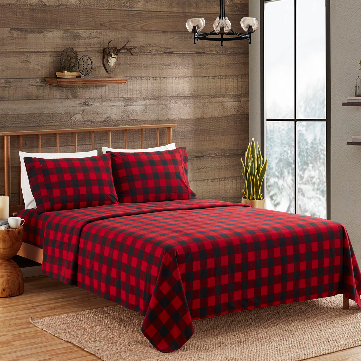 Flannel Sheets Warm and Cozy Deep Pocket Breathable All Season Bedding Set with Fitted, Flat and Pillowcases