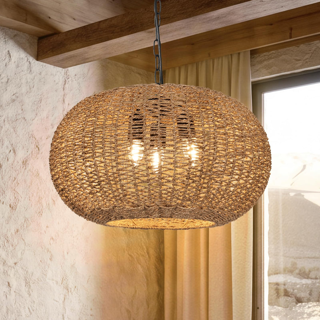 3-Light Natural Rattan Pendant Lighting Island