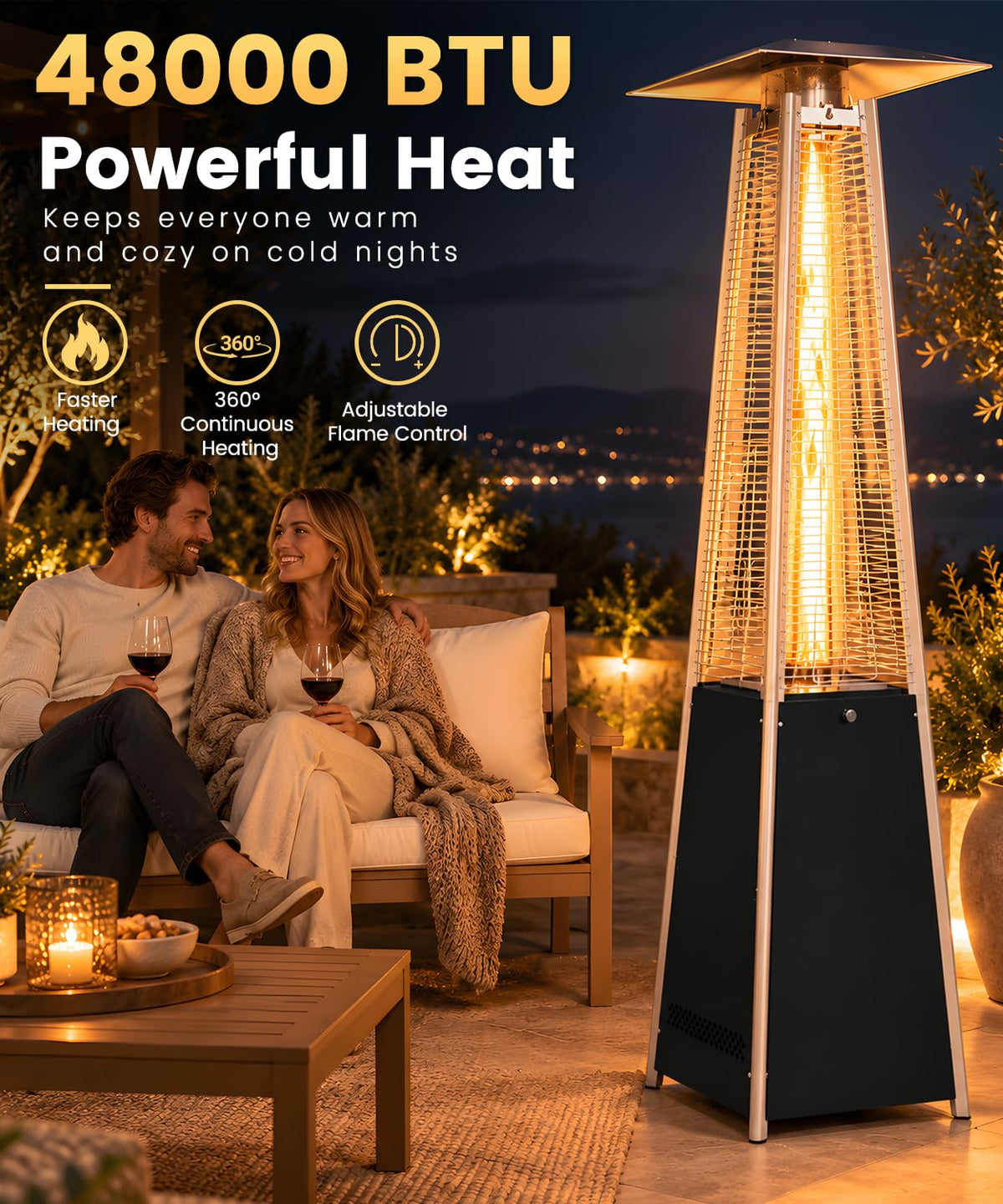 Patio Heater 48, 000 BTU Outdoor Propane Heater with Wheels