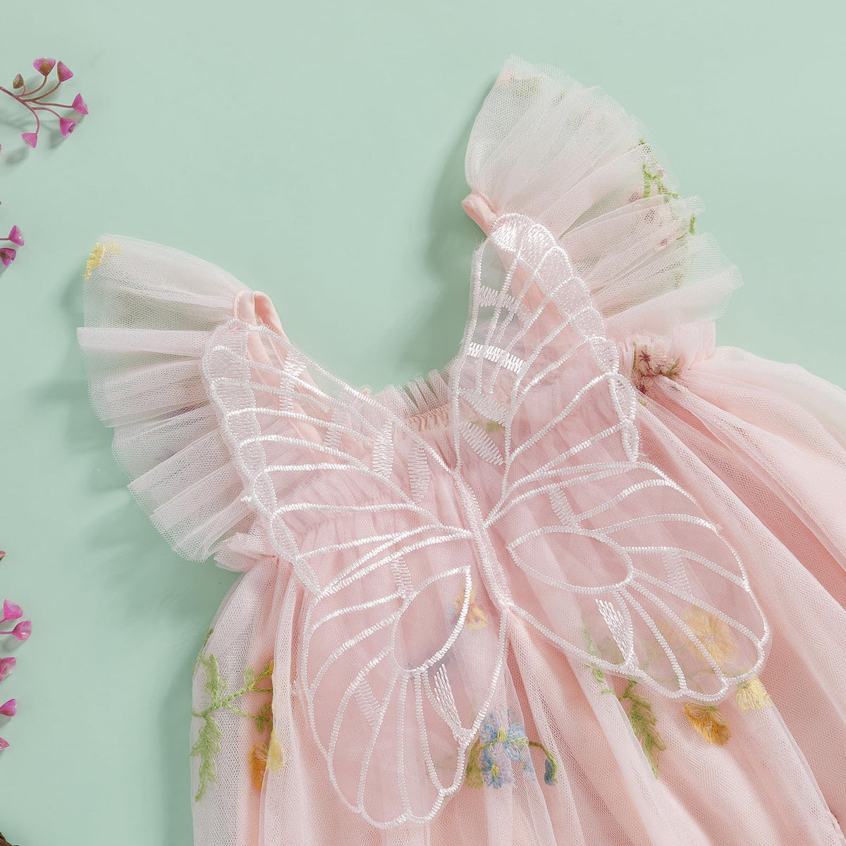 Newborn Infant Baby Girls Clothes Flower Butterfly Embroidery Sleeveless Romper Tulle Mesh Dress Toddler Bodysuit