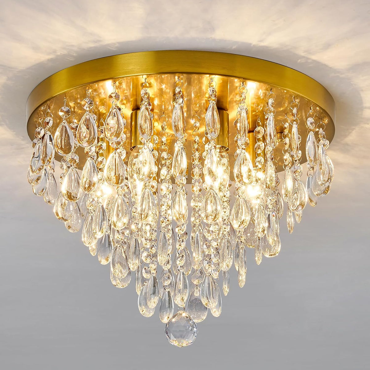 Large Modern Crystal Flush Mount Ceiling Light Fixture for Living Rooms