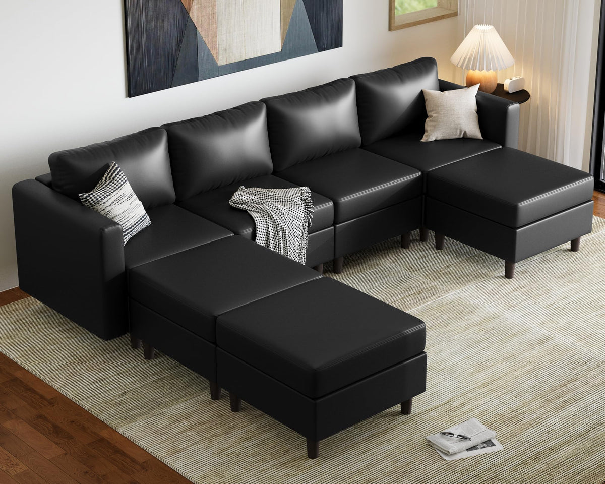 118.5" Faux Leather Modular Sectional Sofa, 7 Seater U Shaped Couch with Storage Seat with Reversible Chaise Deep