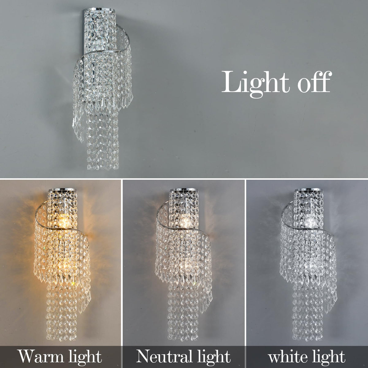 K9 Crystal Chrome Wall Sconces, Adjustable 3-Color LED Wall Light, FixtureVanity Wall Mount Lamps Bedroom Bathroom