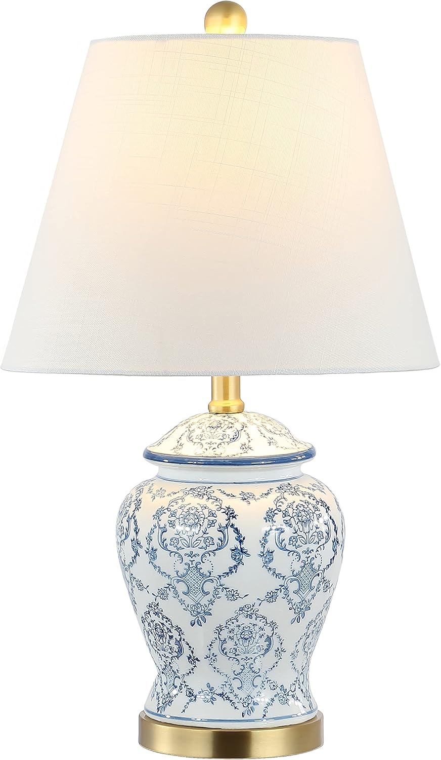22.25" Blue/White Chinoiserie Ceramic Urn Table Lamp, Traditional Classic Nightstand Lamp Bedroom, White Linen Shade