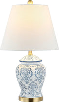 22.25" Blue/White Chinoiserie Ceramic Urn Table Lamp, Traditional Classic Nightstand Lamp Bedroom, White Linen Shade