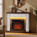 44 Inch Electric Fireplace Mantel with LED, White & Brown