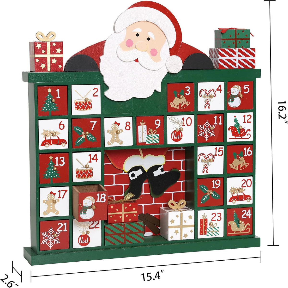 Extra-large Wooden Christmas Advent Calendar with Drawers, 24-Day Countdown to Christmas, Holiday Decoration