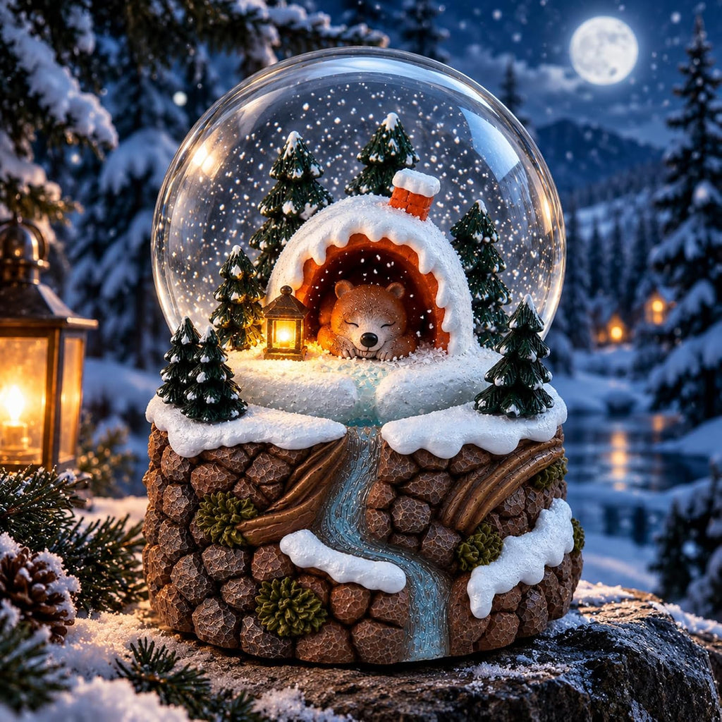 Musical Snow Globe with Light, Bear Winter Snow Globe Music Box Playing Winter Wonderland, Hand-Shake Floating Snow