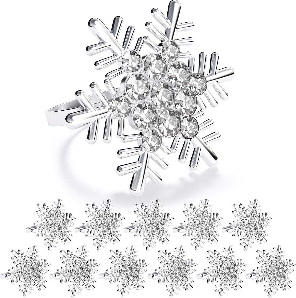 Christmas Silver Snowflake Napkin Rings, Napkins Ring for Dinning Table - Rustic Dinner Tables Decoration - Set of 12