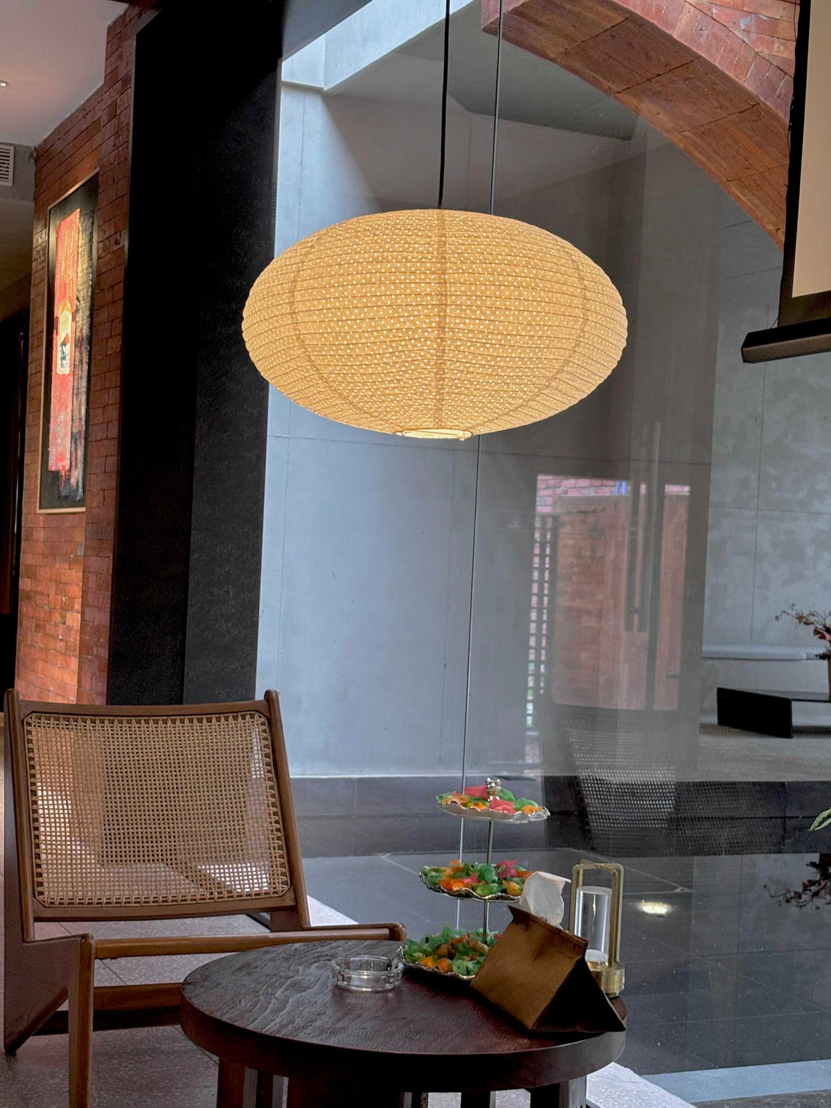 Inspired Noguchi Style White Paper Lantern Lampshade, Double-Layer Oval Foldable